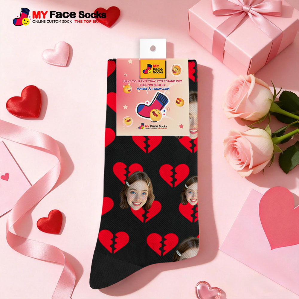 Custom Colorful Face Socks Personalized Valentine Day Socks with Photo Cute Heart Pattern Couple Gift - MyFaceSocksAU