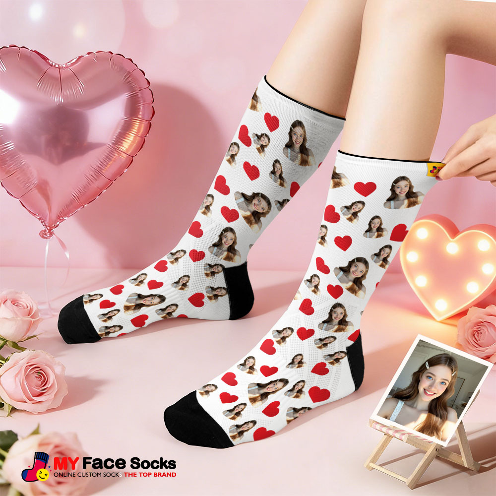 Custom Heart Face Socks Personalized Photo Valentine’s Day Couple Gift - MyFaceSocksAU