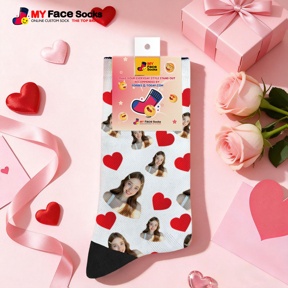 Custom Heart Face Socks Personalized Photo Valentine’s Day Couple Gift - MyFaceSocksAU