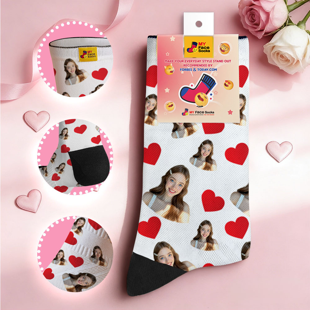 Custom Heart Face Socks Personalized Photo Valentine’s Day Couple Gift - MyFaceSocksAU
