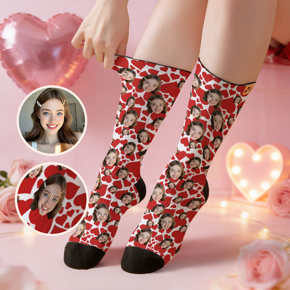 Custom Heart Face Socks Personalized Photo Valentine’s Day Couple Gift - MyFaceSocksAU