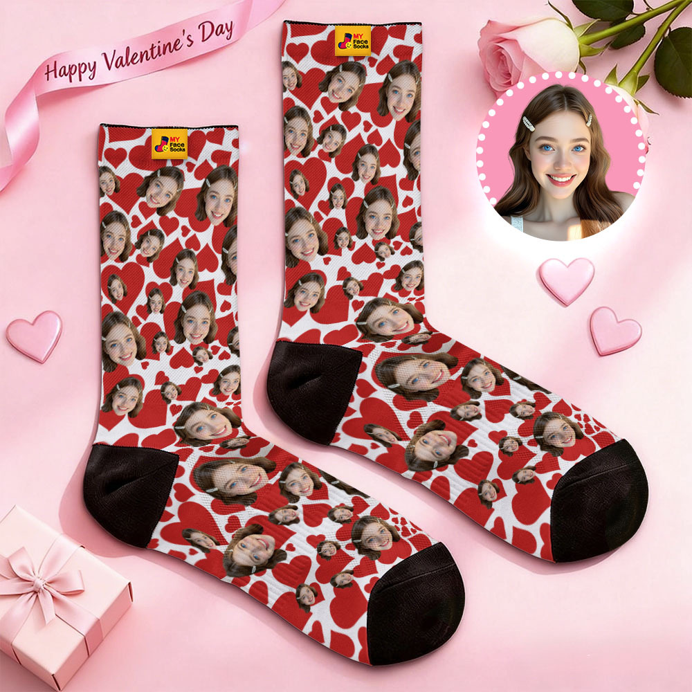 Custom Heart Face Socks Personalized Photo Valentine’s Day Couple Gift - MyFaceSocksAU