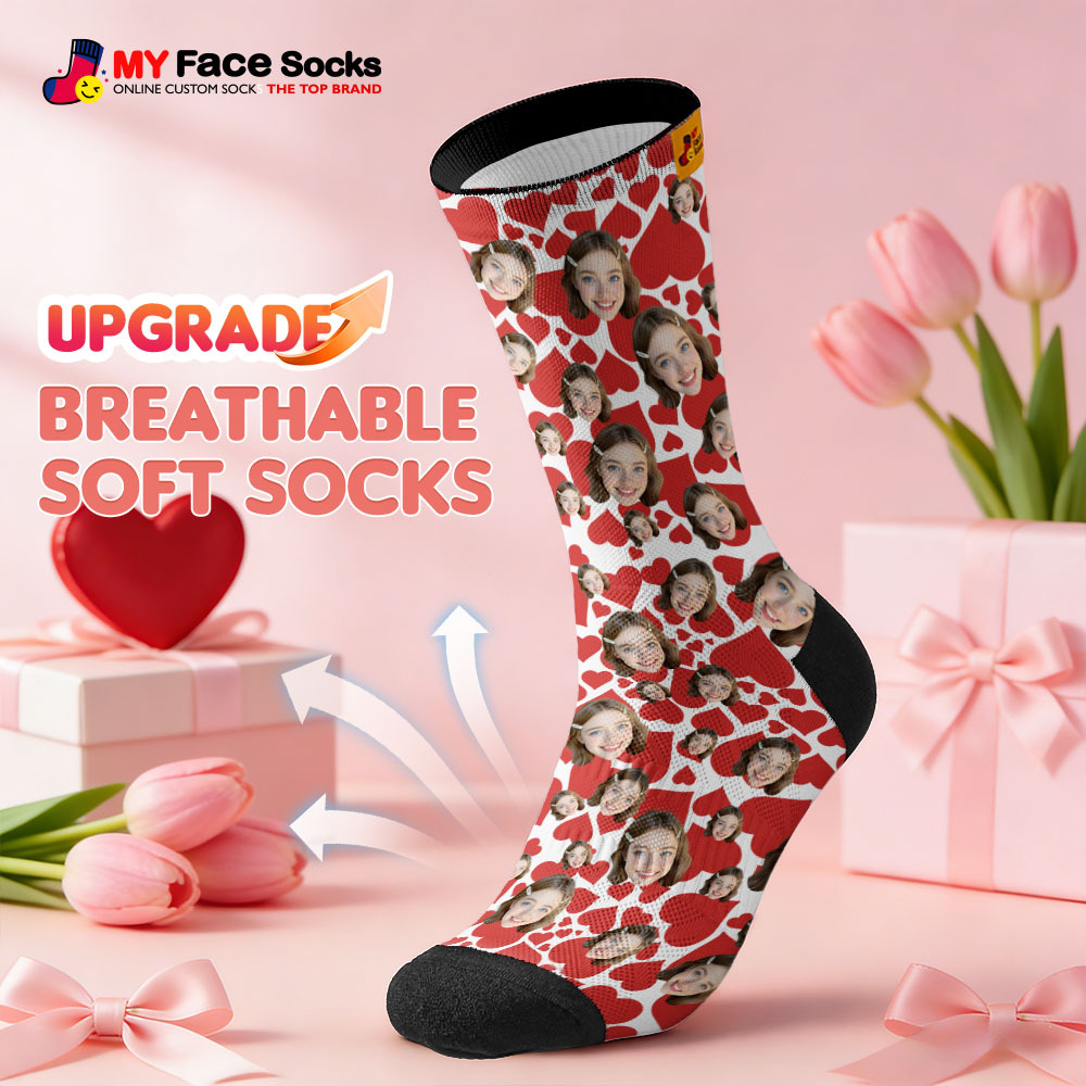 Custom Heart Face Socks Personalized Photo Valentine’s Day Couple Gift - MyFaceSocksAU