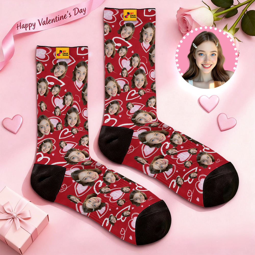 Custom Heart Face Socks Personalized Photo Valentine’s Day Couple Gift - MyFaceSocksAU