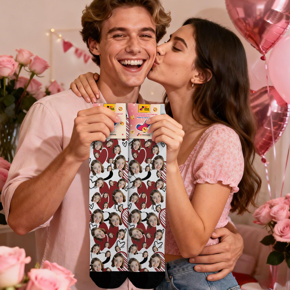 Personalized Valentine Face Socks Gift Custom Red Photo Heart Socks Cute Gift for Him or Her - MyFaceSocksAU