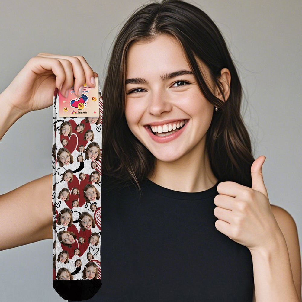 Personalized Valentine Face Socks Gift Custom Red Photo Heart Socks Cute Gift for Him or Her - MyFaceSocksAU