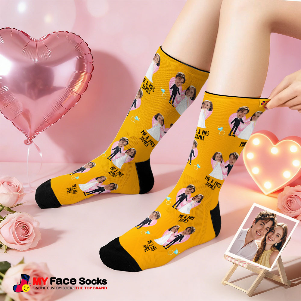 Custom Wedding Theme Purple Face Socks Personalized I Love You Valentine Day Socks with Photo Cute Couple Gift - MyFaceSocksAU