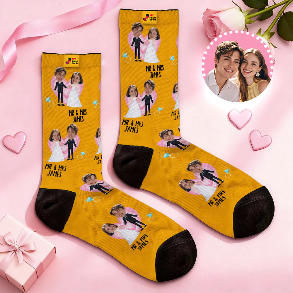 Custom Wedding Theme Purple Face Socks Personalized I Love You Valentine Day Socks with Photo Cute Couple Gift - MyFaceSocksAU