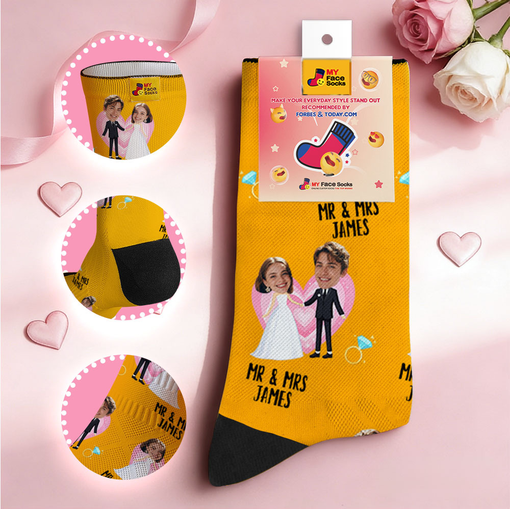 Custom Wedding Theme Purple Face Socks Personalized I Love You Valentine Day Socks with Photo Cute Couple Gift - MyFaceSocksAU