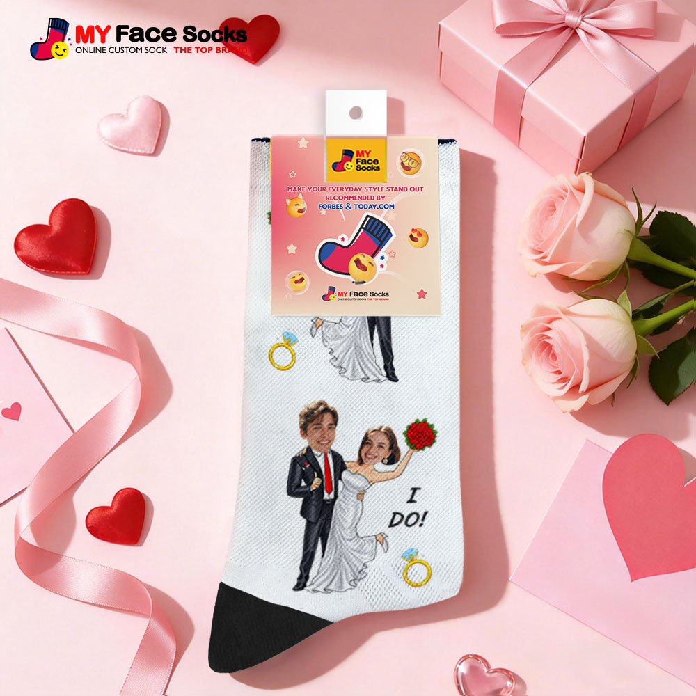 Custom Wedding Theme Purple Face Socks Personalized I Love You Valentine Day Socks with Photo Cute Couple Gift - MyFaceSocksAU