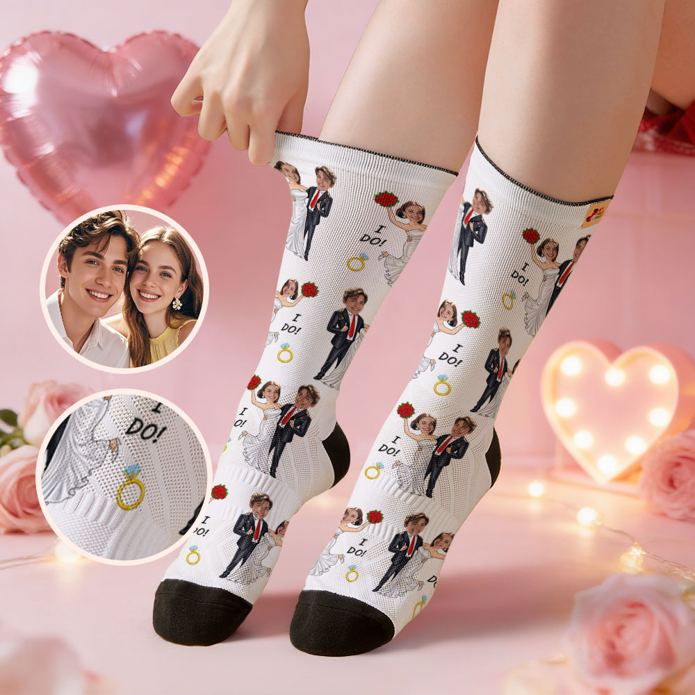 Custom Wedding Theme Purple Face Socks Personalized I Love You Valentine Day Socks with Photo Cute Couple Gift - MyFaceSocksAU