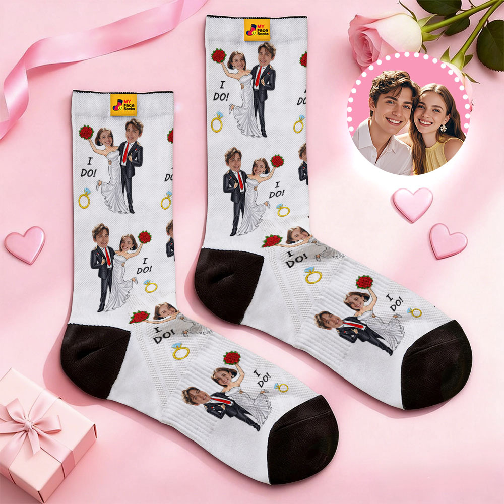 Custom Wedding Theme Purple Face Socks Personalized I Love You Valentine Day Socks with Photo Cute Couple Gift - MyFaceSocksAU