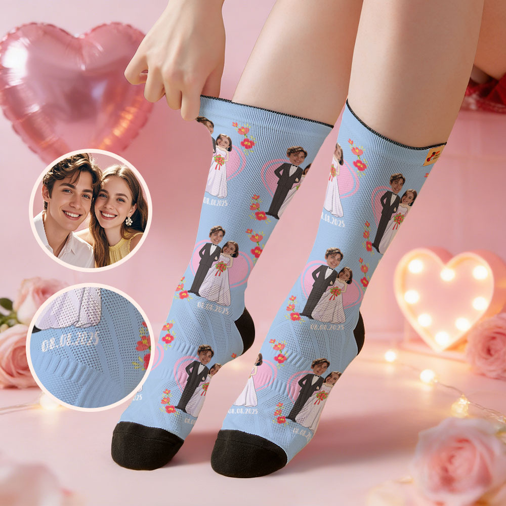 Custom Wedding Theme White Face Socks Personalized I Do Valentine Day Socks with Photo Cute Couple Gift - MyFaceSocksAU