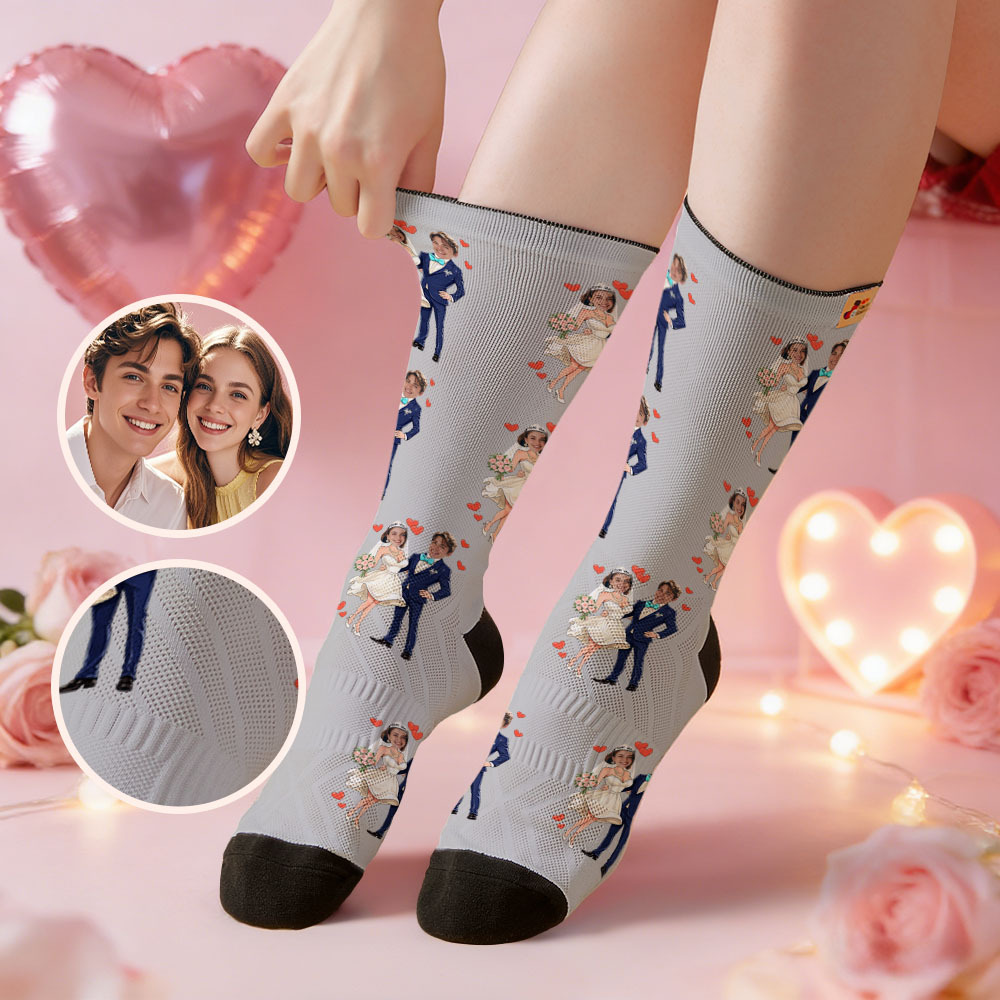 Custom Wedding Theme Purple Face Socks Personalized I Love You Valentine Day Socks with Photo Cute Couple Gift - MyFaceSocksAU