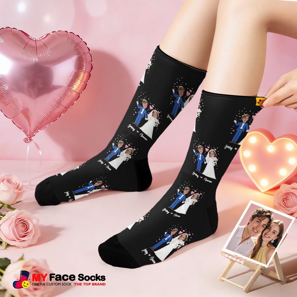 Custom Wedding Theme Purple Face Socks Personalized I Love You Valentine Day Socks with Photo Cute Couple Gift - MyFaceSocksAU