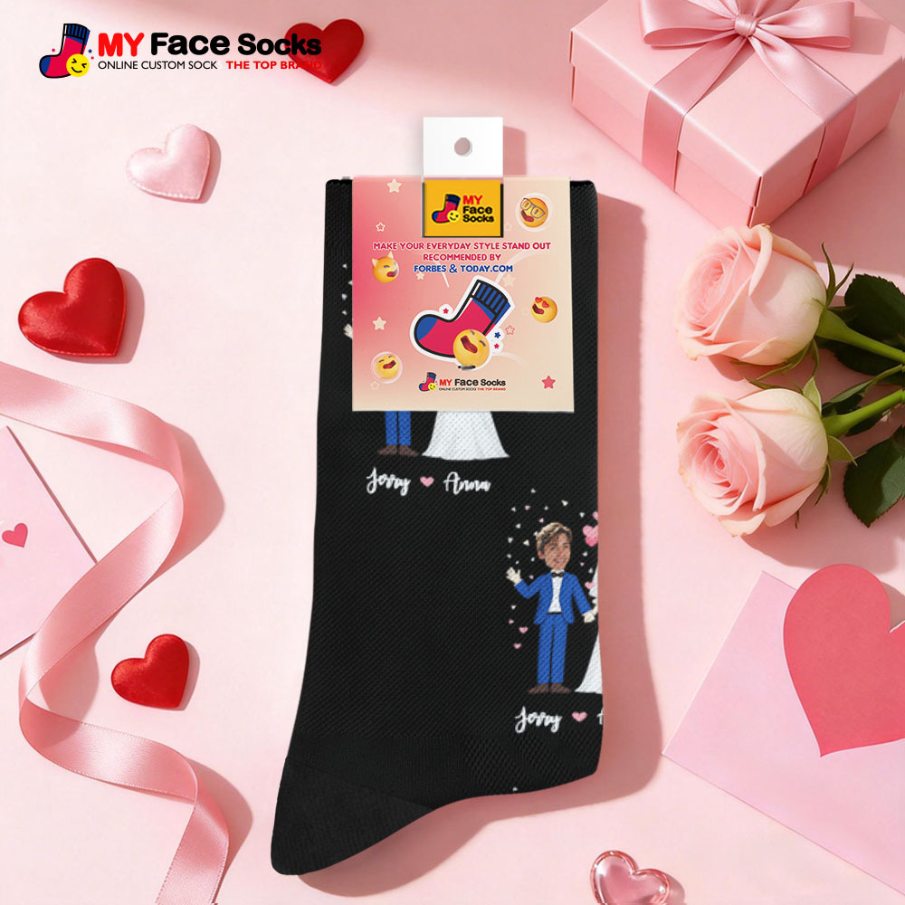 Custom Wedding Theme Purple Face Socks Personalized I Love You Valentine Day Socks with Photo Cute Couple Gift - MyFaceSocksAU