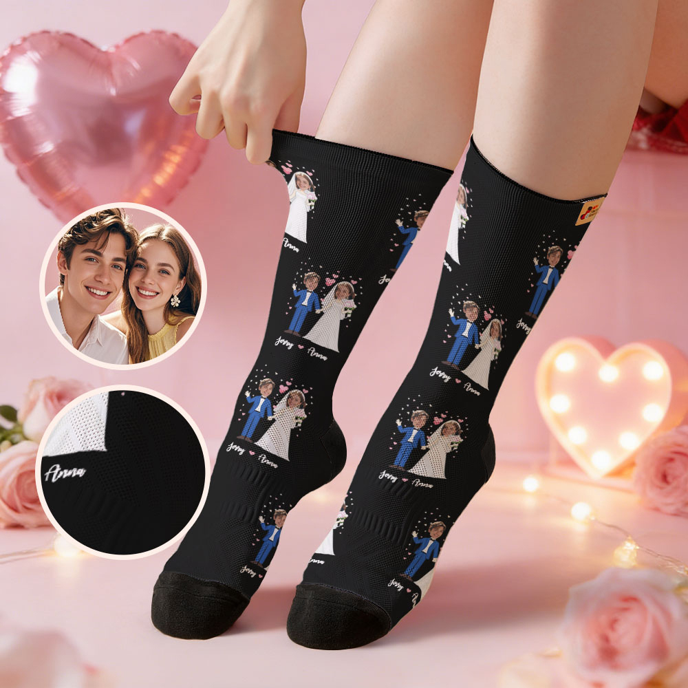 Custom Wedding Theme Purple Face Socks Personalized I Love You Valentine Day Socks with Photo Cute Couple Gift - MyFaceSocksAU
