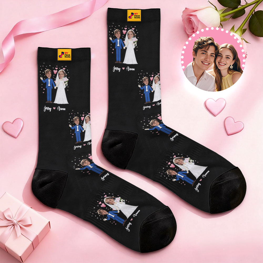 Custom Wedding Theme Purple Face Socks Personalized I Love You Valentine Day Socks with Photo Cute Couple Gift - MyFaceSocksAU
