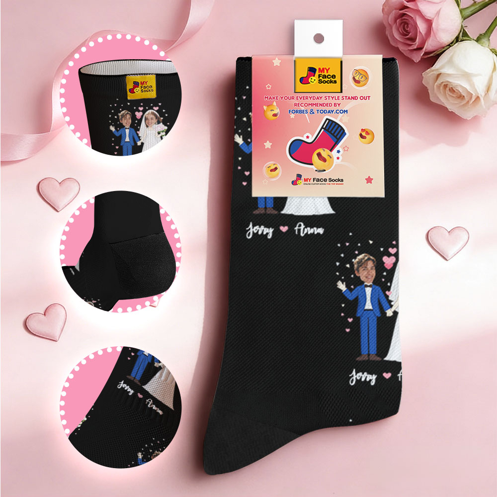 Custom Wedding Theme Purple Face Socks Personalized I Love You Valentine Day Socks with Photo Cute Couple Gift - MyFaceSocksAU
