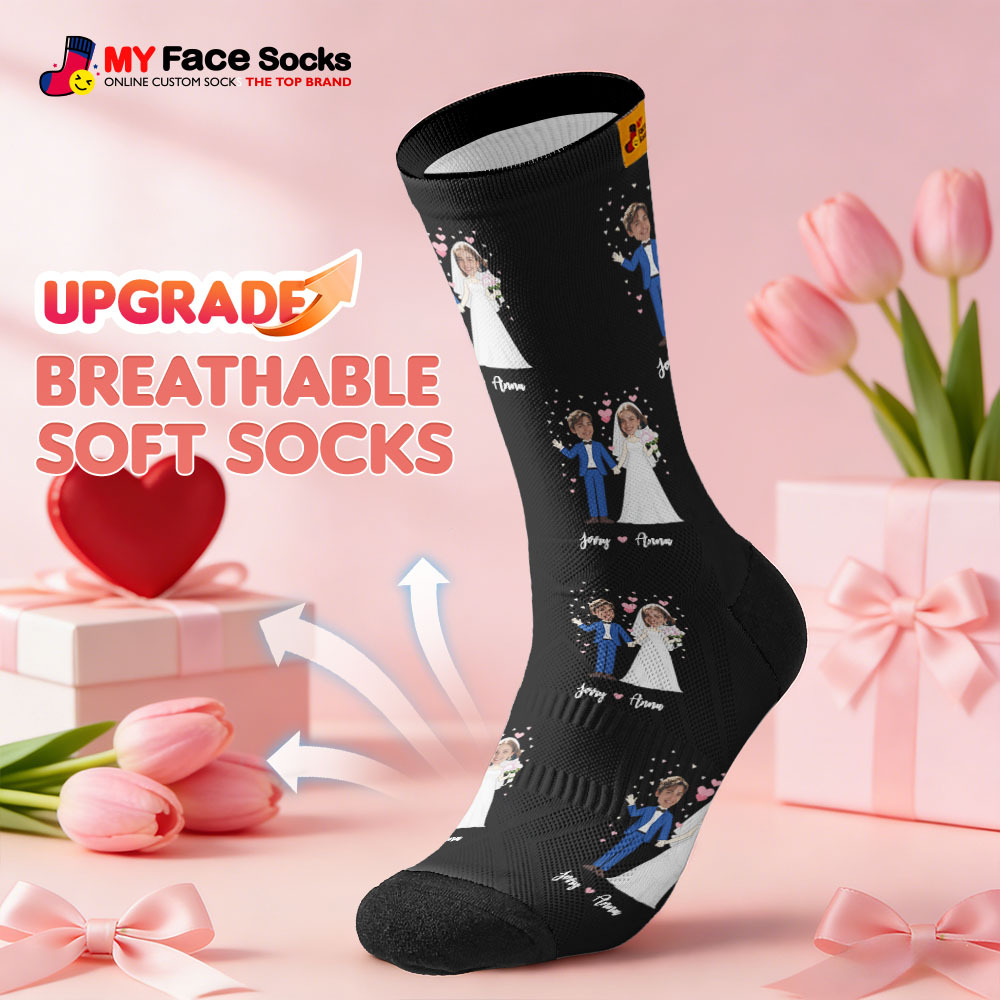 Custom Wedding Theme Purple Face Socks Personalized I Love You Valentine Day Socks with Photo Cute Couple Gift - MyFaceSocksAU