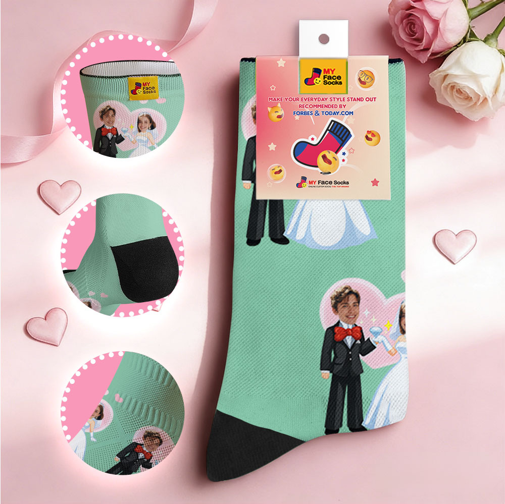 Custom Wedding Theme Purple Face Socks Personalized I Love You Valentine Day Socks with Photo Cute Couple Gift - MyFaceSocksAU