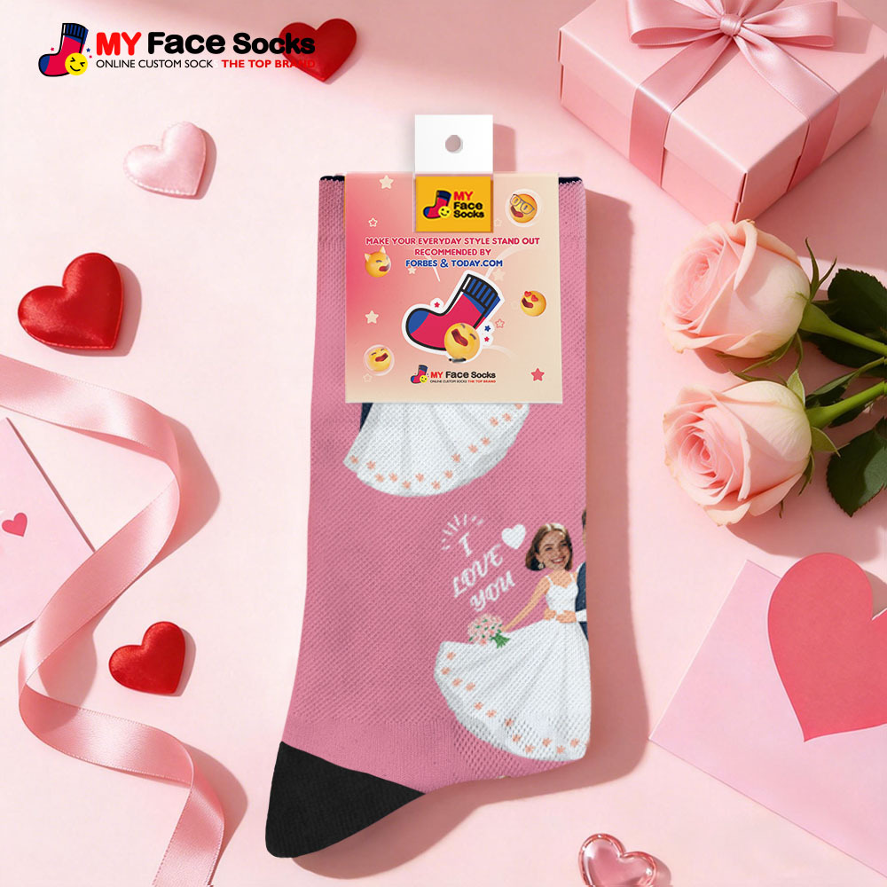 Custom Wedding Theme Colorful Face Socks Personalized Valentine Day Socks with Photo Cute Couple Gift - MyFaceSocksAU