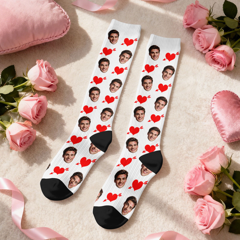 Custom Face Compression Socks Personalized Knee-High Socks with Photo Heart Face Gift for Him Her - MyFaceSocksAU