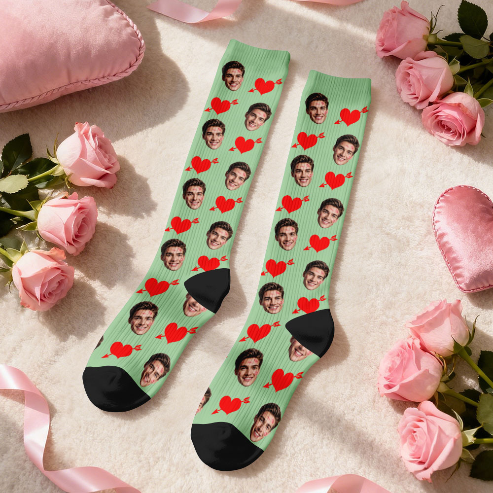 Custom Face Compression Socks Personalized Knee-High Socks with Photo Heart Face Gift for Him Her - MyFaceSocksAU
