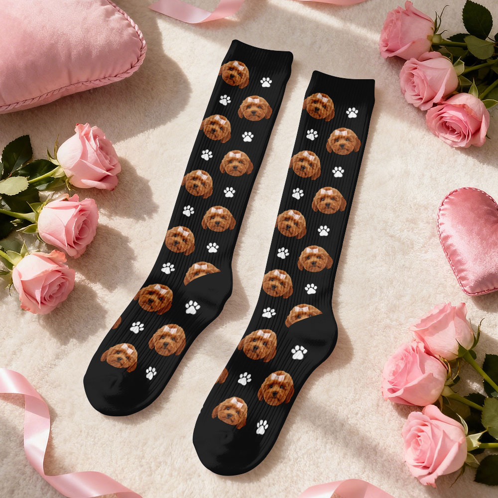 Custom Face Compression Socks Personalized Knee-High Socks with Photo Heart Face Gift for Him Her - MyFaceSocksAU
