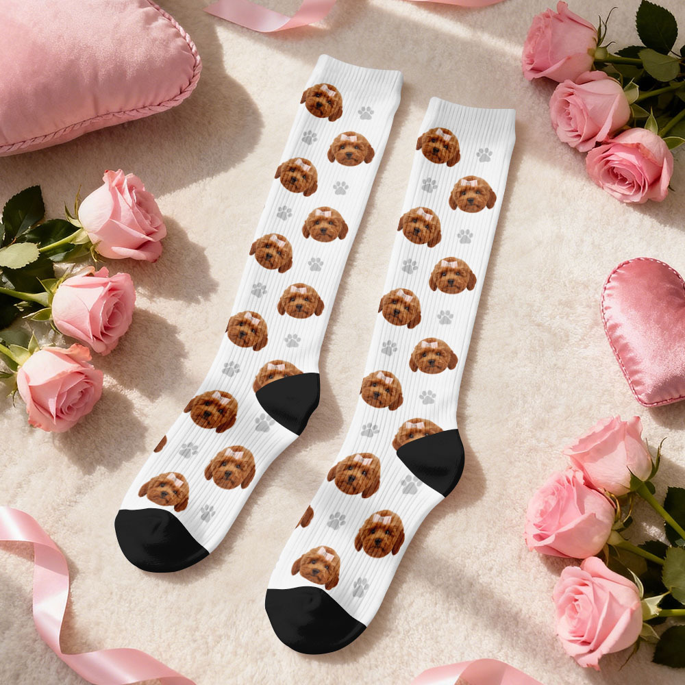 Custom Face Compression Socks Personalized Knee-High Socks with Photo Heart Face Gift for Him Her - MyFaceSocksAU