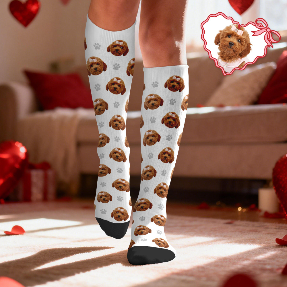 Custom Face Compression Socks Personalized Knee-High Socks with Photo Heart Face Gift for Him Her - MyFaceSocksAU