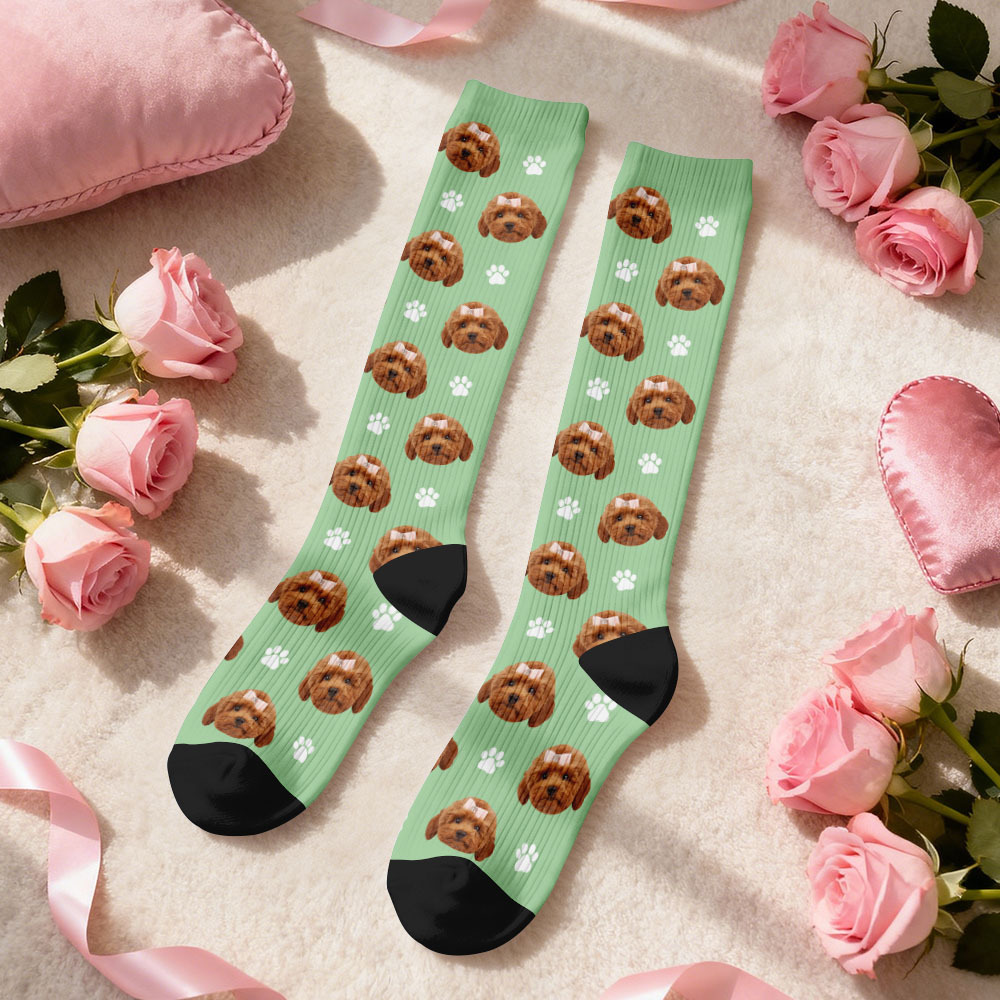 Custom Face Compression Socks Personalized Knee-High Socks with Photo Heart Face Gift for Him Her - MyFaceSocksAU