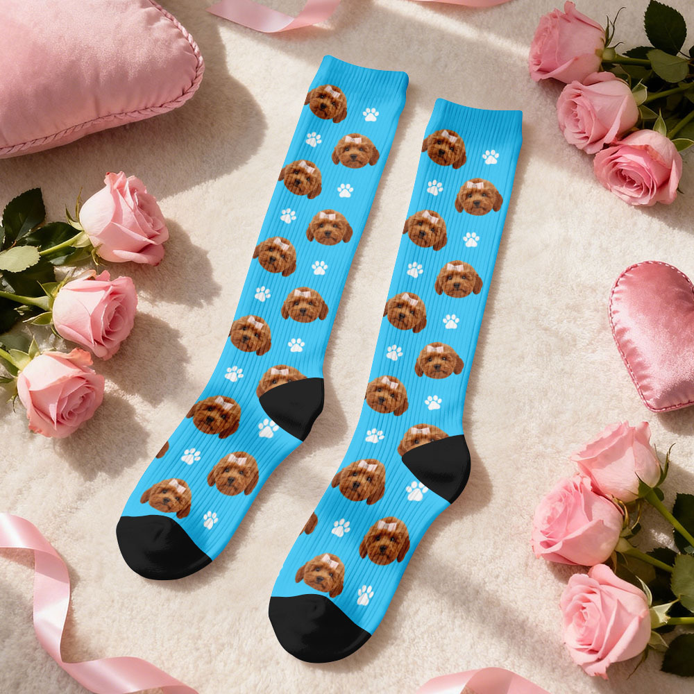 Custom Face Compression Socks Personalized Knee-High Socks with Photo Heart Face Gift for Him Her - MyFaceSocksAU