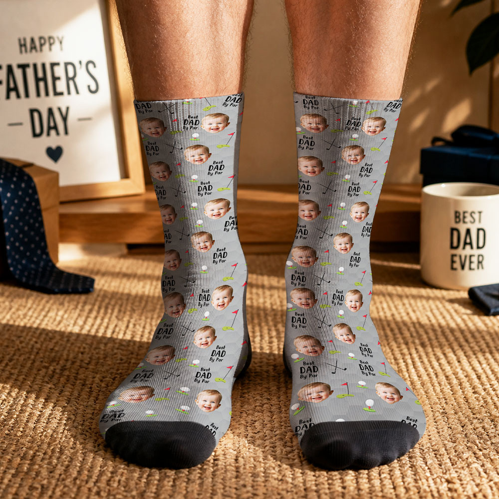 Personalized Golf Socks with Kids Photo - Custom Best Dad By Par Gift