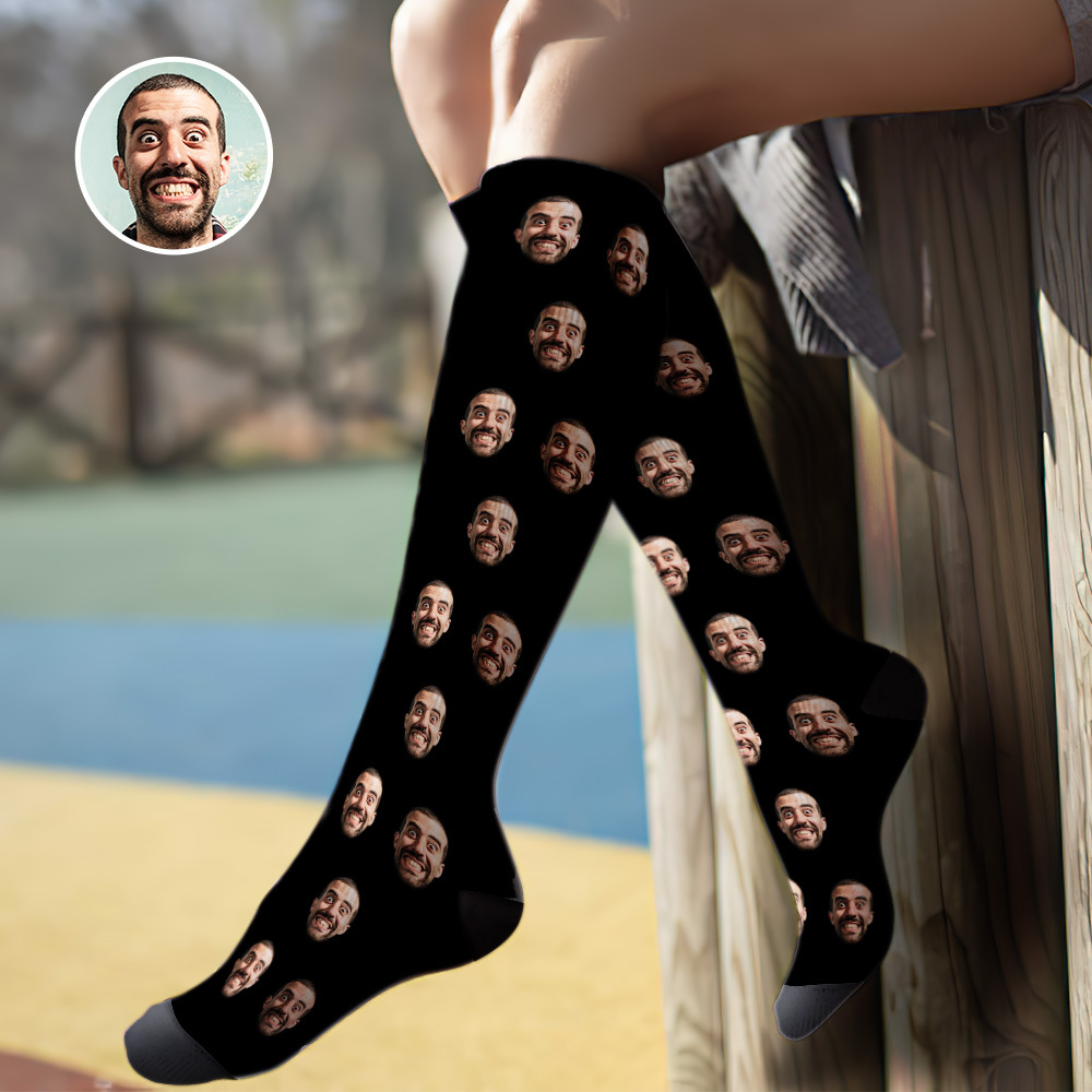Custom Knee High Face Socks Summer Socks - Full Face Pink Color
