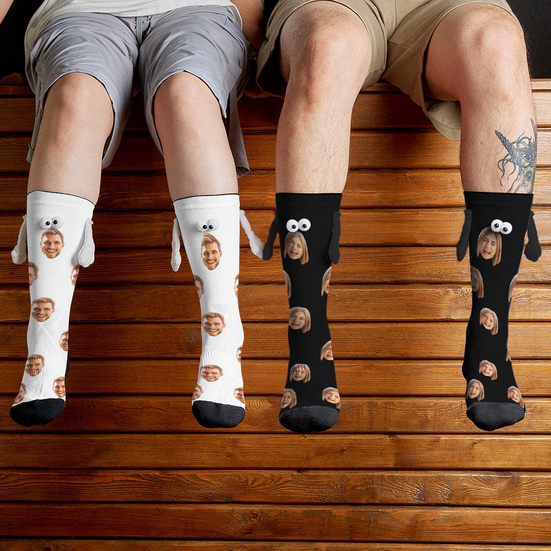Custom Face Socks Magnetic Holding Hands Suction Funny Holding Hands Socks Lovely Socks for Couple Halloween Gift - MyFaceSocksAU