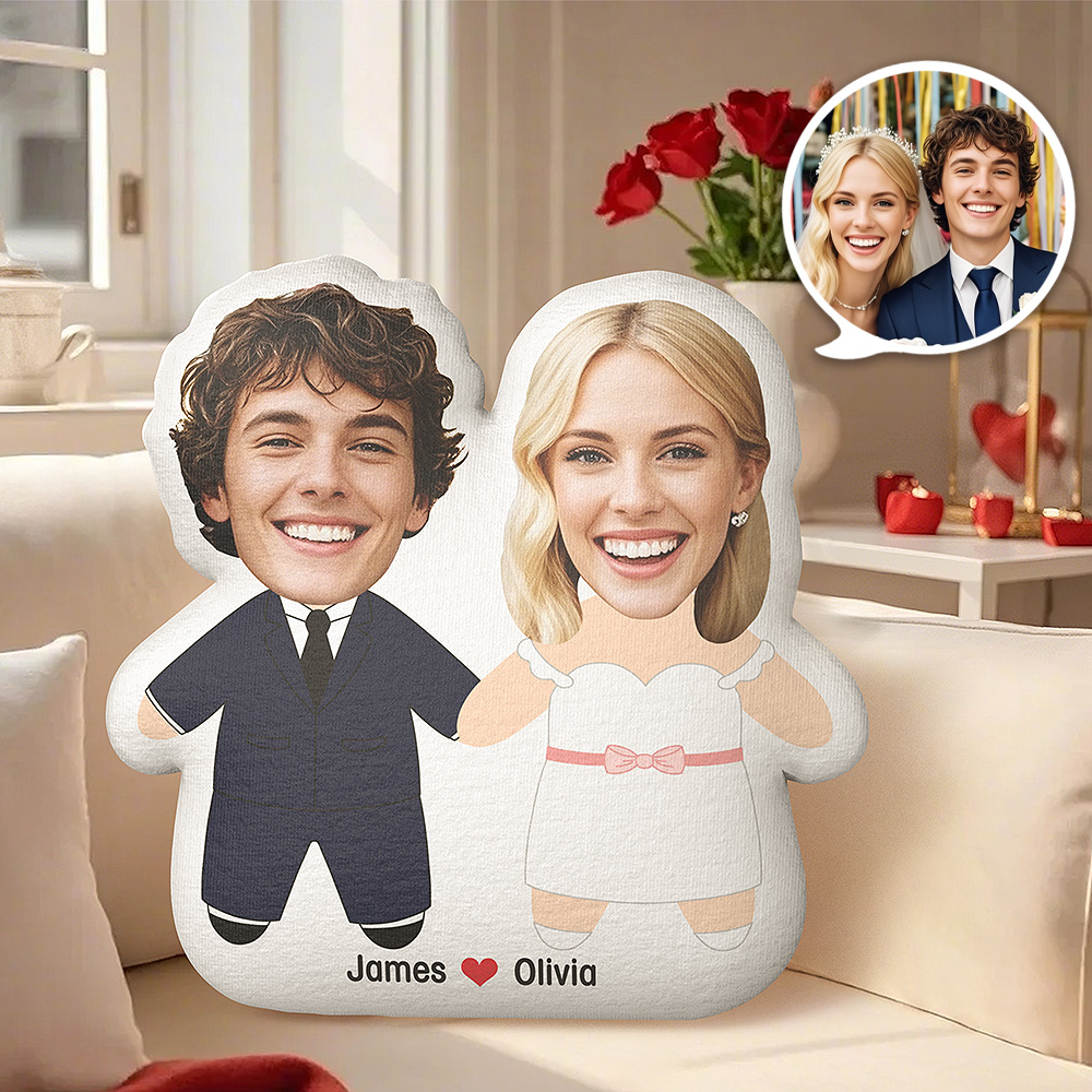 Custom Photo Face Cut Out Wedding Couple Gift Personalized Custom Shaped Pillow Valentine Gift For Couple