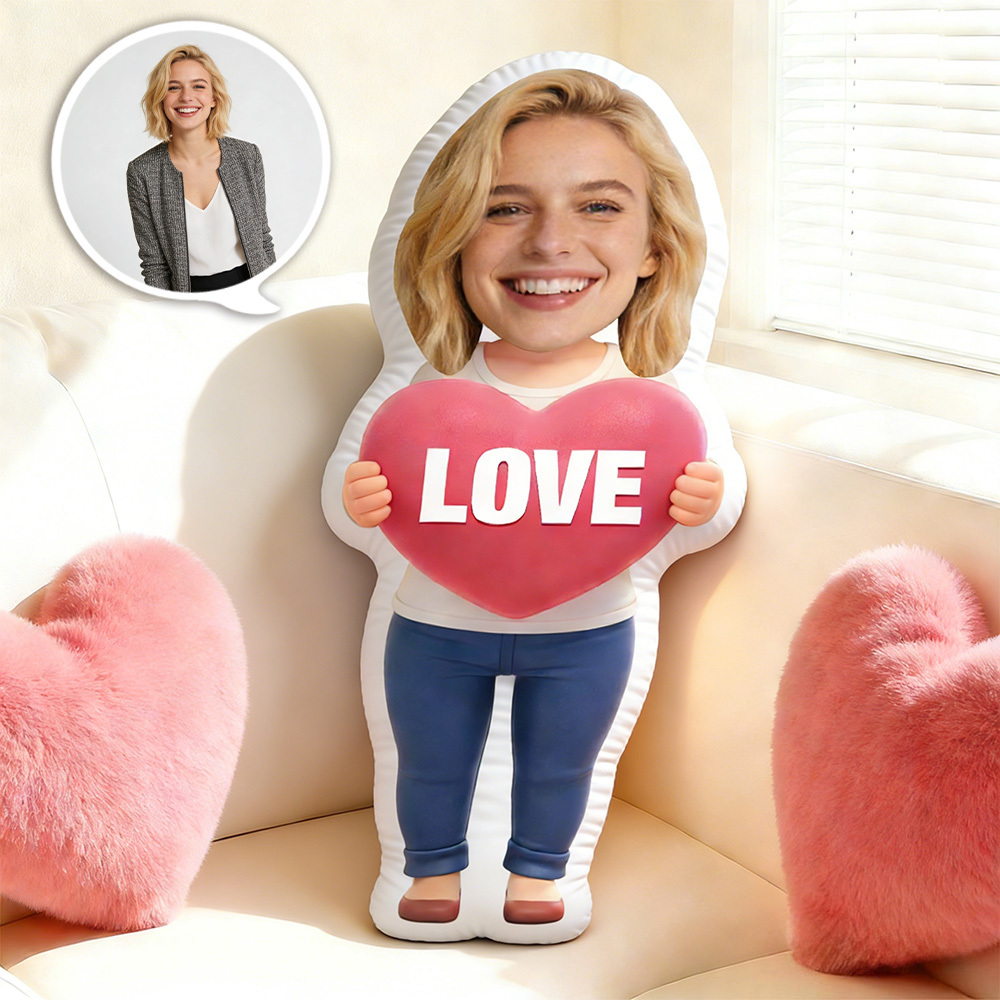 Custom Couple Face Pillow Personalized Photo Text Love Pillow Best Girlfriend Minime Pillow  Minime Doll Anime Style Valentine's Day Gifts - MyFaceSocksAU