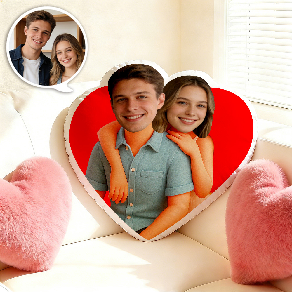 Custom Couple Face Pillow Personalized Photo Text Love Pillow Best Girlfriend Minime Pillow  Minime Doll Anime Style Valentine's Day Gifts - MyFaceSocksAU