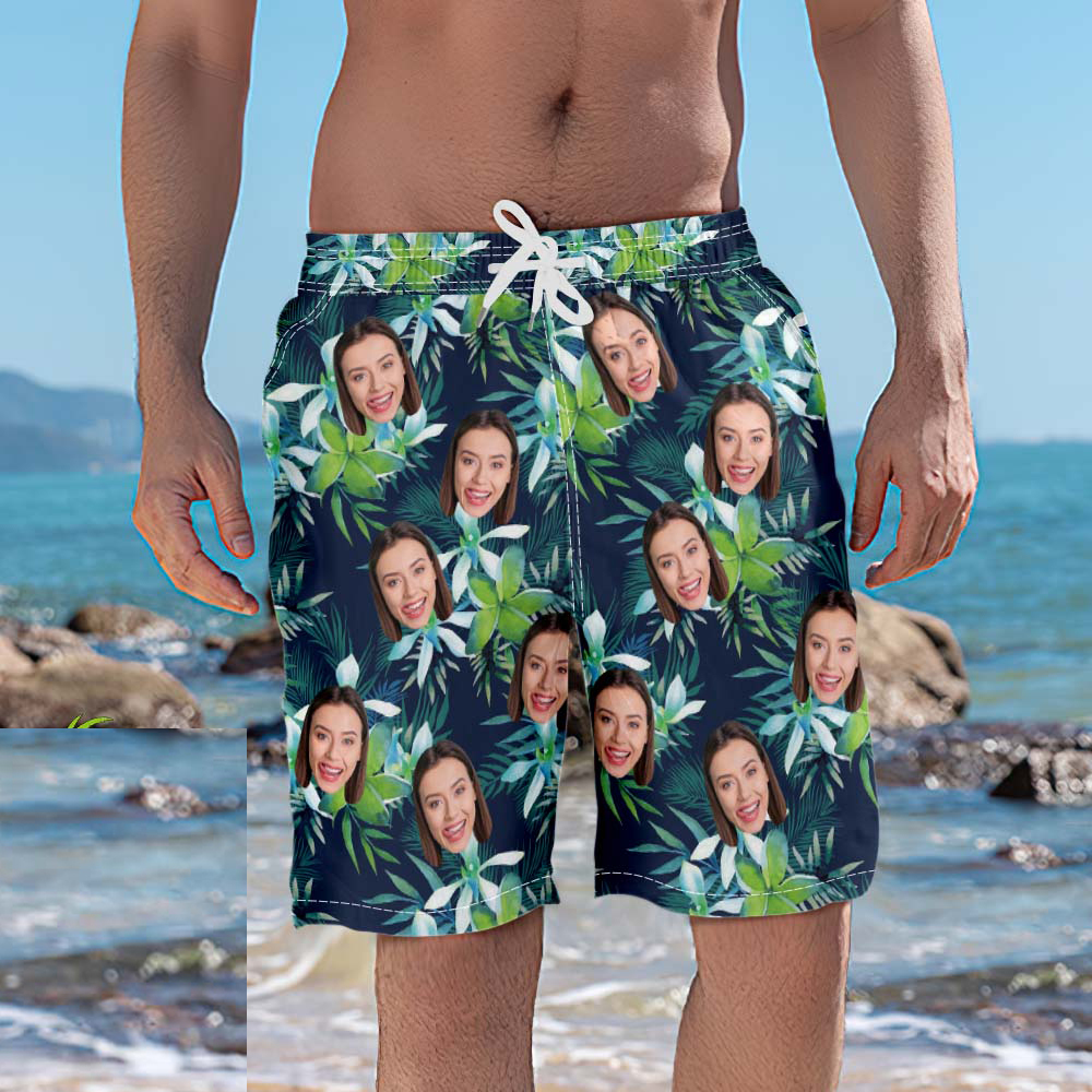 Men's Custom Face Beach Trunks Photo Shorts - Coconut tree