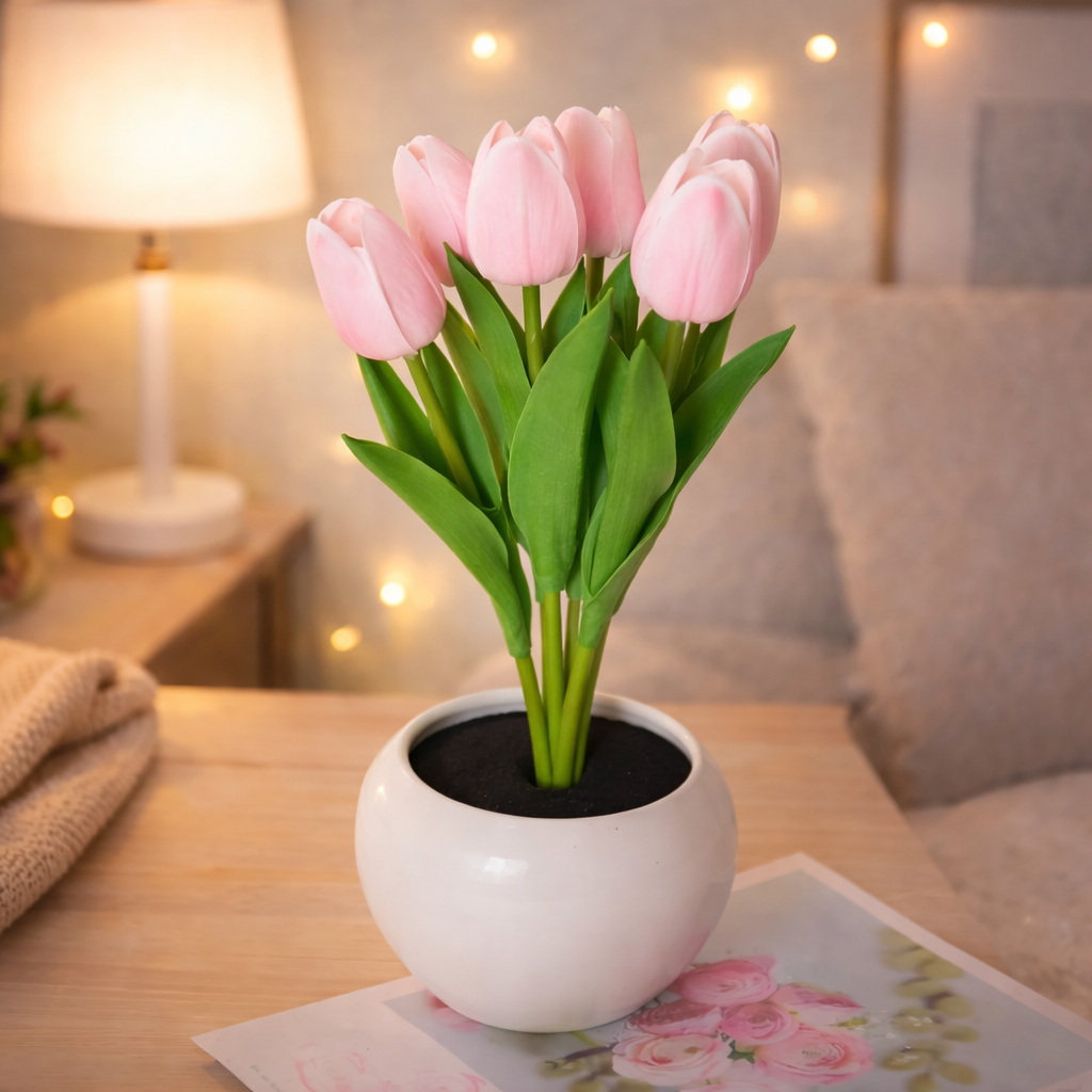 Personalized LED Tulip Night Light with 3 Power Modes Romantic Artificial Bloom Lamp, Unique Mother’s Day Gift for Mom - MyFaceSocksAU