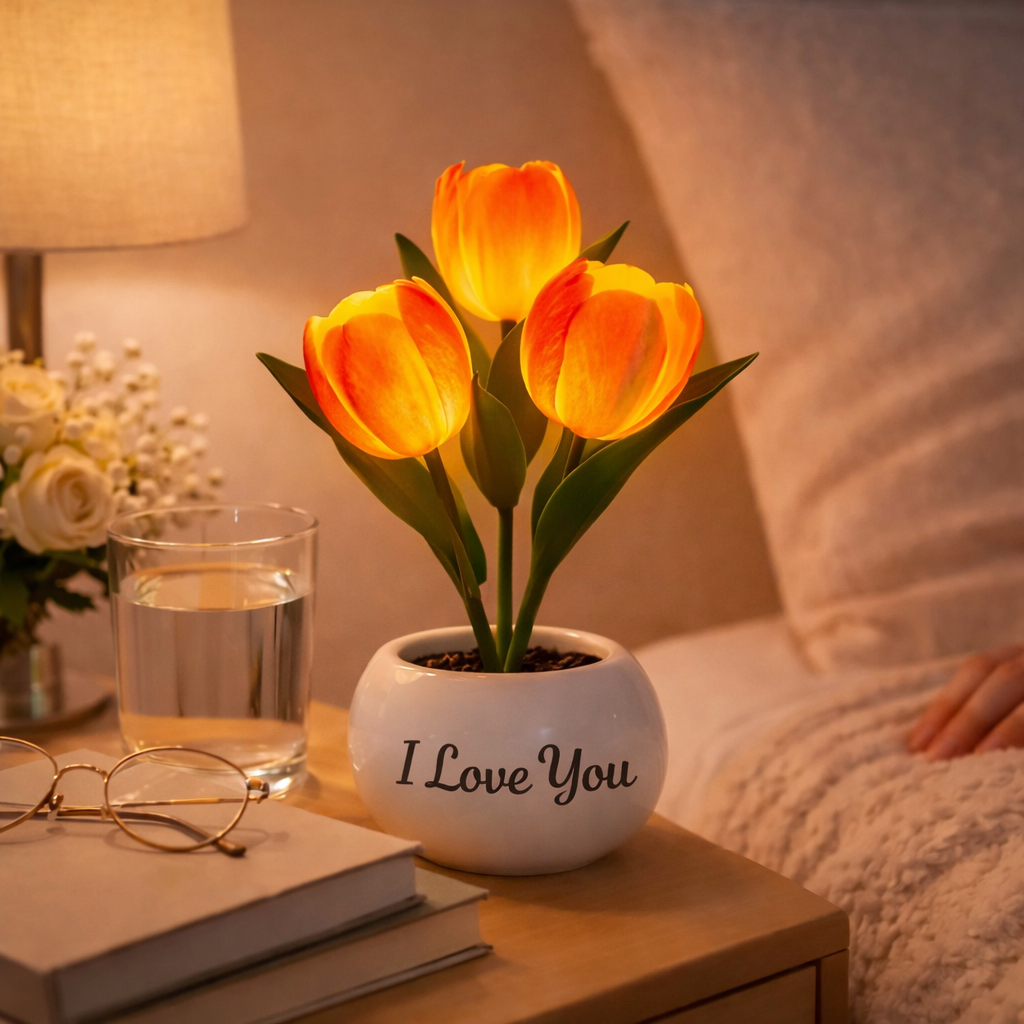Personalized LED Tulip Night Light with 3 Power Modes Romantic Artificial Bloom Lamp, Unique Mother’s Day Gift for Mom - MyFaceSocksAU