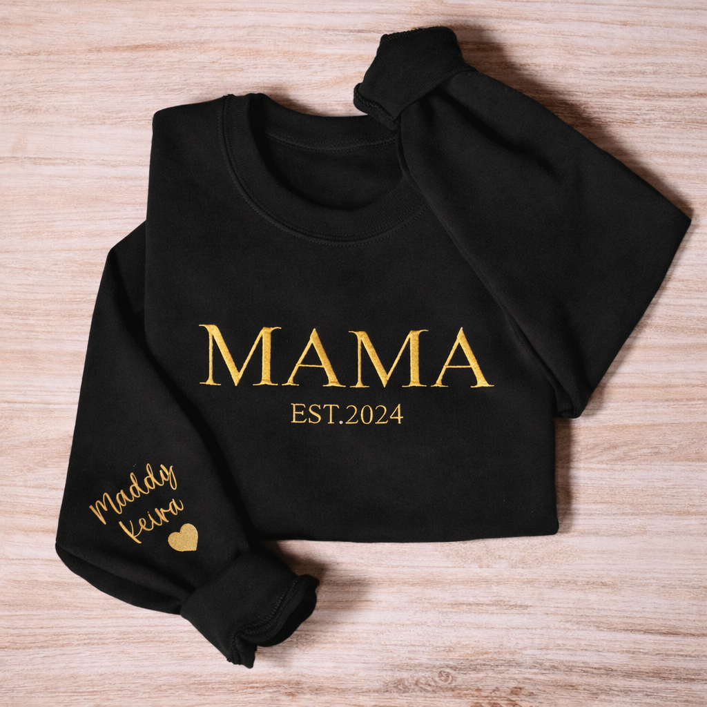 Personalized Mama Embroidered Sweatshirt, Custom Mom Embroidery Hoodie, New Mom Outfit, Pregnancy Reveal Clothing, Happy Mother's Day Gifts - MyFaceSocksAU