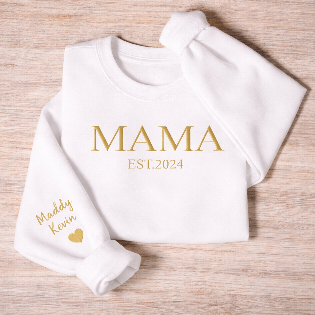 Personalized Mama Embroidered Sweatshirt, Custom Mom Embroidery Hoodie, New Mom Outfit, Pregnancy Reveal Clothing, Happy Mother's Day Gifts - MyFaceSocksAU