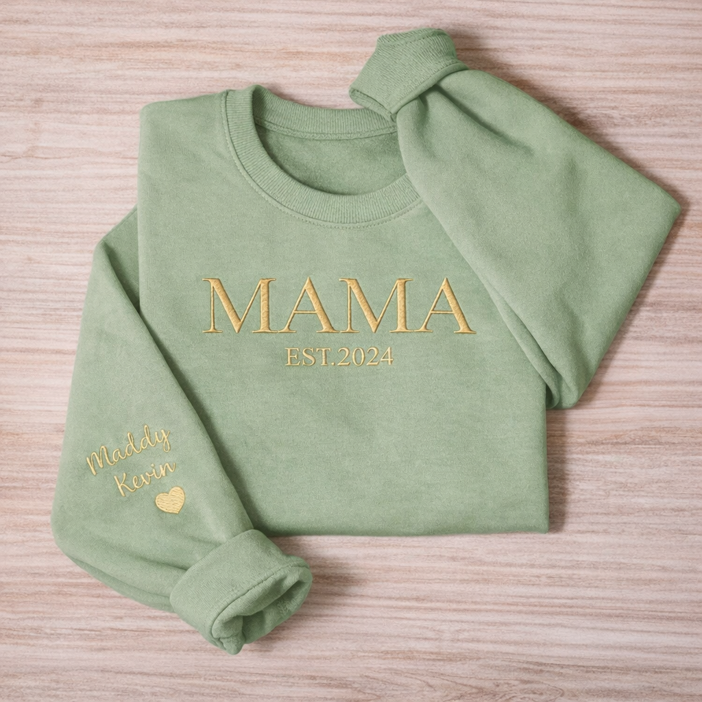 Personalized Mama Embroidered Sweatshirt, Custom Mom Embroidery Hoodie, New Mom Outfit, Pregnancy Reveal Clothing, Happy Mother's Day Gifts - MyFaceSocksAU