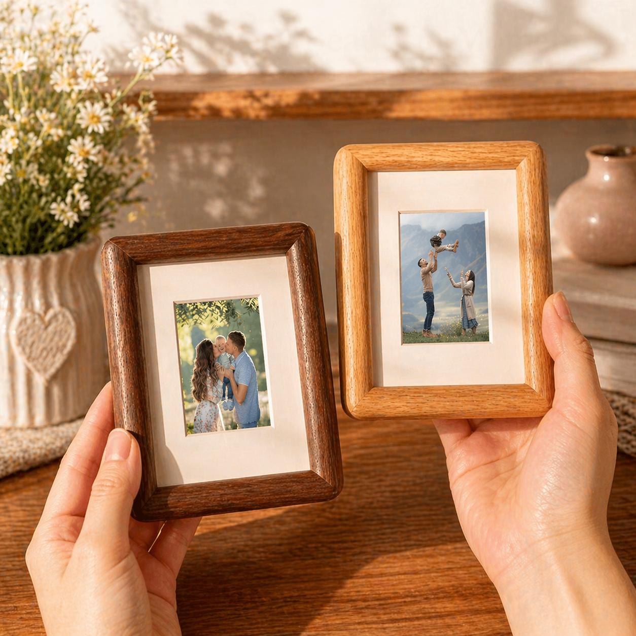 Mini Wooden Photo Frame, Family Photo Frame, Walnut Portraits Frame, Custom Picture Frame Family Anniversary Gift, Printing Picture - MyFaceSocksAU