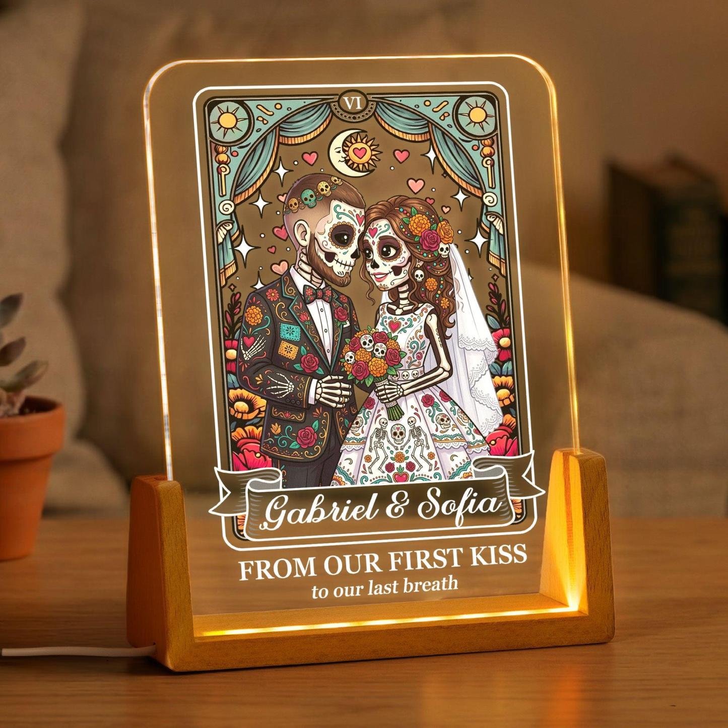 Custom Couple Portrait Day Of The Dead - Personalized Night Light - MyFaceSocksAU