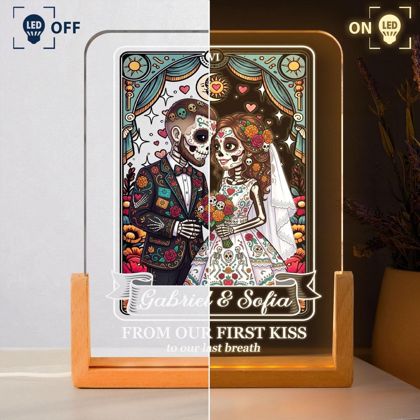 Custom Couple Portrait Day Of The Dead - Personalized Night Light - MyFaceSocksAU