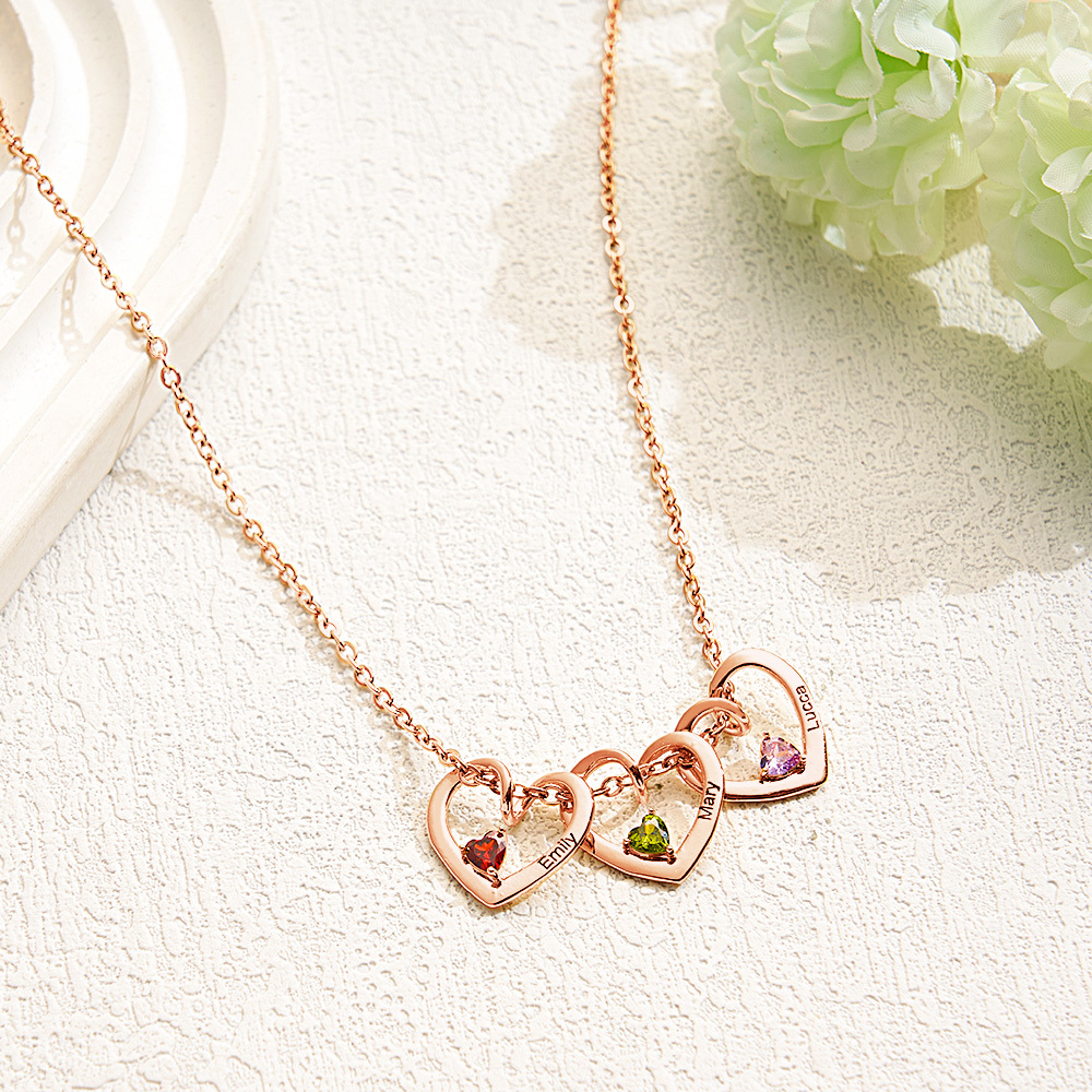 Personalized Heart Name & Birthstone Necklace Custom Gift for Mom or Grandma - MyFaceSocksAU