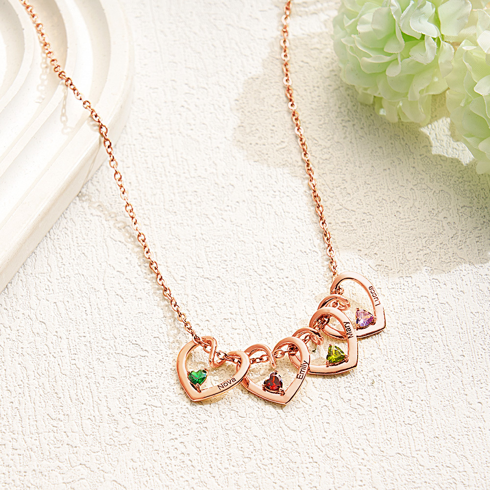Personalized Heart Name & Birthstone Necklace Custom Gift for Mom or Grandma - MyFaceSocksAU